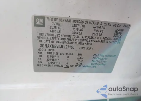 2018 Chevrolet Equinox Ls из США, поврежденный, VIN 3GNAXHEV9JL127165